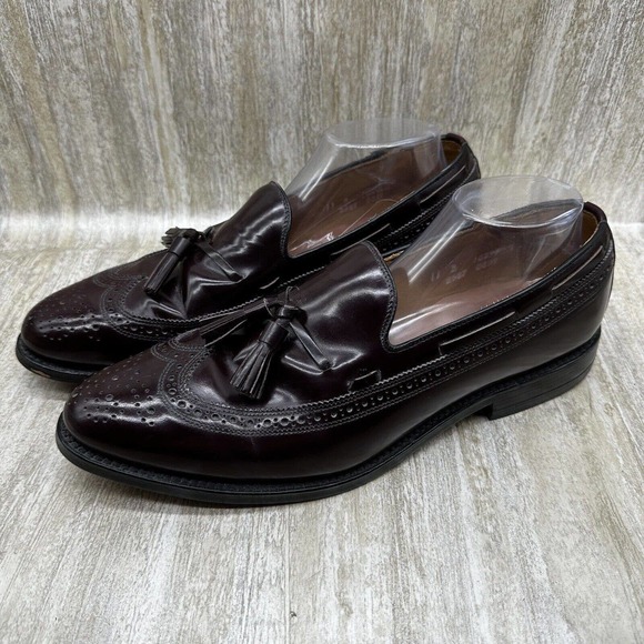 Allen Edmonds Manchester Loafers‎ Mens 11B Merlot Burnished Wingtip Tassel Shoes - Picture 1 of 12